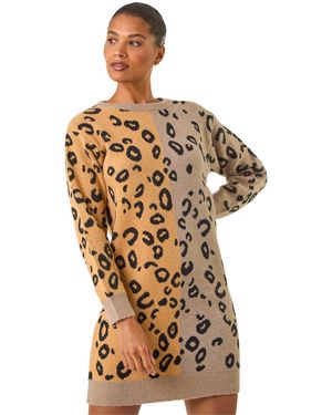 Roman Animal Print Knitted Shift Dress - Metallic