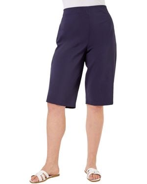 Roman Curve Knee Length Elastic Waist Stretch Shorts - Blue