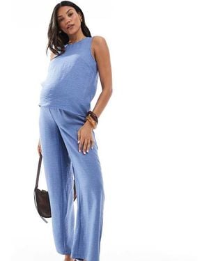 Mama.licious Crinkle Textured Wide Leg Trouser Co-Ord - Blue