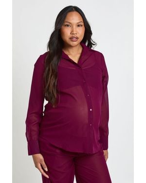 Boohoo Maternity Chiffon Beach Shirt - Purple