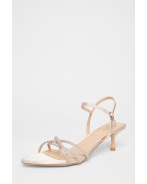 Quiz Diamante Cross Strap Heels - Natural