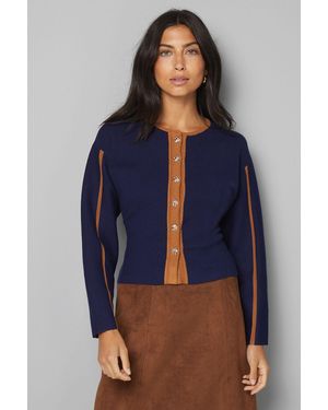 Wallis Contrast Knitted Jacket - Blue