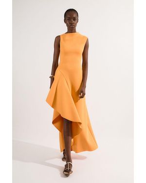 Karen Millen Scuba Drama Ruffle Hem Woven Maxi Dress - Orange
