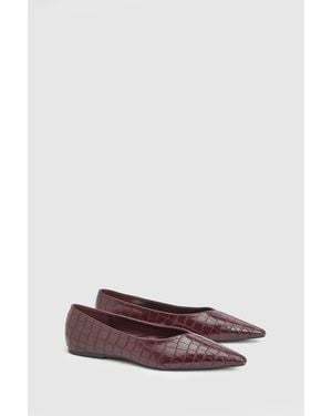 Wallis Gemma Faux Croc Leather Pointed Toe Flats - Red