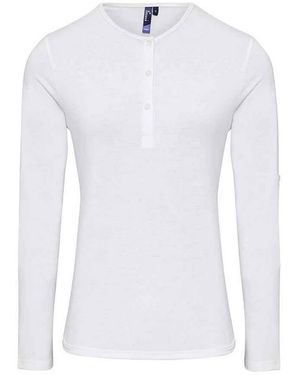 PREMIER Ladies Long John Plain Roll Sleeve T-Shirt - White