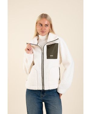 Harvey & Jones Off Borg Fleece Zip Through Jacket - Natural