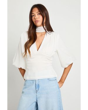 Boohoo Chiffon Angel Sleeve Blouse - White