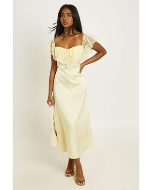 Boohoo Lace Bardot Satin Midaxi Dress - Natural
