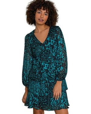 D.u.s.k Tiered Satin Print Dress - Blue