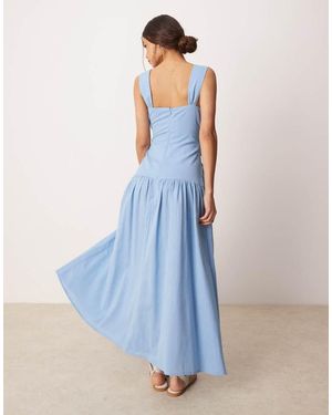 ASOS Dropped Waist Linen Look Midaxi Sundress With Wrap Bodice - Blue