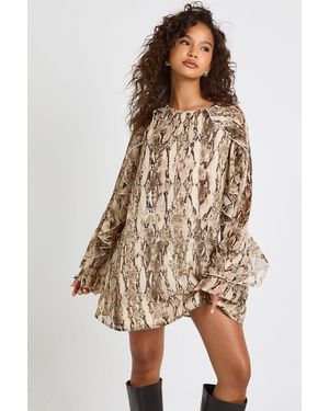 Boohoo Snake Print Chiffon Smock Dress - Natural