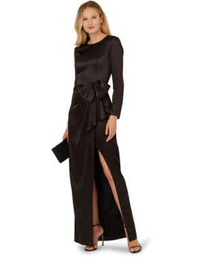 Adrianna Papell Stretch Satin Ruffle Gown - Black