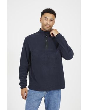 Brave Soul Contrast Quarter Zip Fleece - Blue