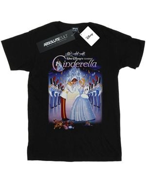 Disney Ladies Cinderella Collage Poster Cotton Boyfriend T-Shirt - Black