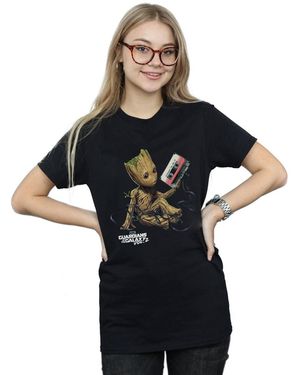 Marvel Ladies Guardians Of The Galaxy Groot Tape Cotton Boyfriend T-Shirt - Blue