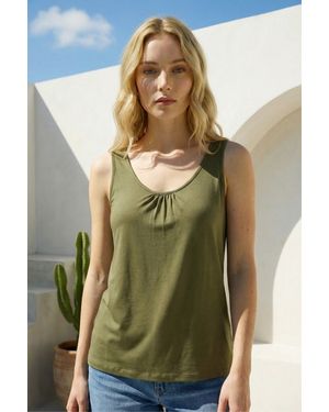 Roman Plain V-Neck Stretch Jersey Vest Top - Green