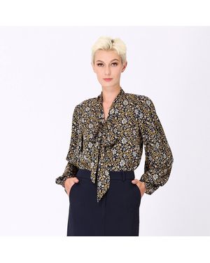 Smart & Joy Ascot-tie Blouse En Kunst-deco Print - Bruin