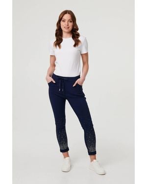 Izabel London Diamante Detail Slim Cropped Trousers - Blue