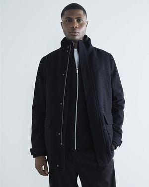 River Island Coat Wool Blend Funnel Neck - Blue