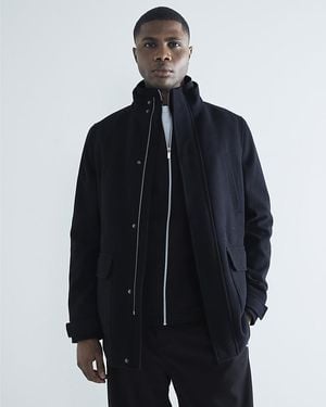 River Island Coat Wool Blend Funnel Neck - Blue