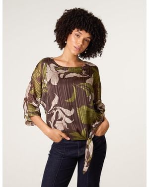 Blue Vanilla Tie Knit Metallic Chiffon Top - Black