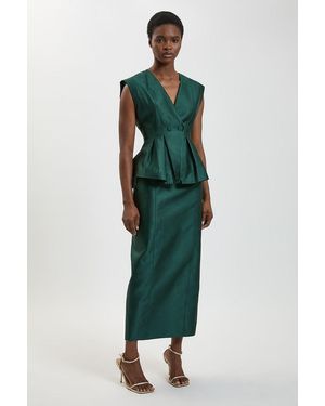 Karen Millen Structured Satin Peplum Midi Dress - Green