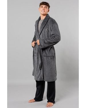 Tokyo Laundry Plush Shawl Collar Dressing Gown - Grey