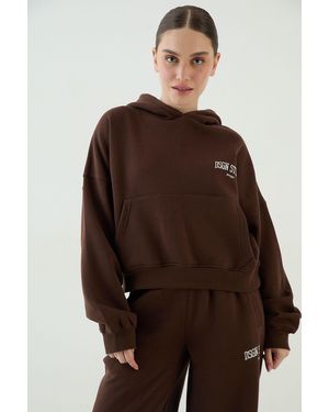 DSGN Studio Collegiate Printed Boxy Hoodie - Brown