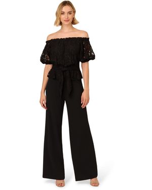 Adrianna Papell Lace And Crepe Jumpsuit - Black