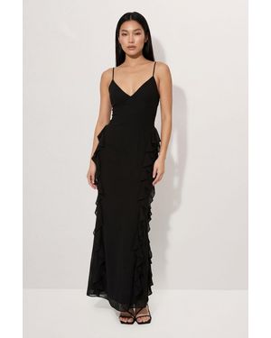 MissPap Ruffle Detail Open Back Maxi Dress - Black