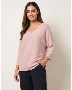 Blue Vanilla Metallic V Neck Knitted Ripple Jumper - Pink