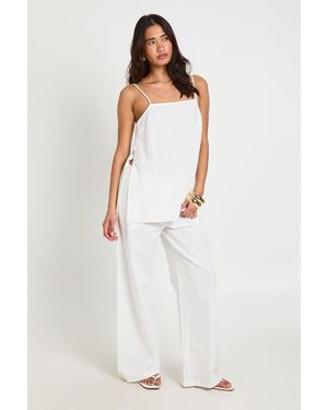 Boohoo Linen Look Longline Cami & Wide Leg Trouser Co-Ord - White