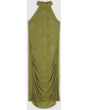 River Island Midi Dress Petite Palm Halter Hotfix - Green