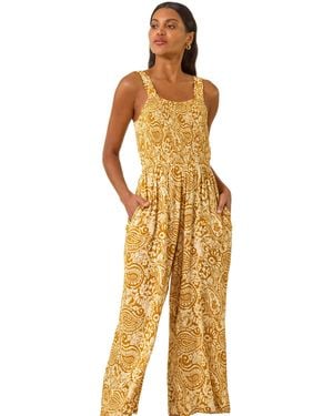Roman Paisley Print Cropped Jumpsuit - Metallic