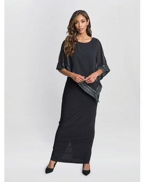 Gina Bacconi Amber Maxi Asymmetrical Cape Dress - Black
