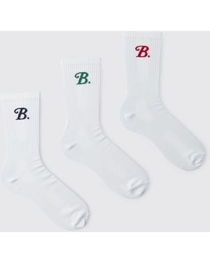 BoohooMAN 3 Pack B Jacquard Crew Socks - Blue