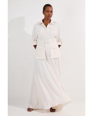 Karen Millen Lydia Plus Size Soft Tailored Belted Maxi Shirt Dress - Natural