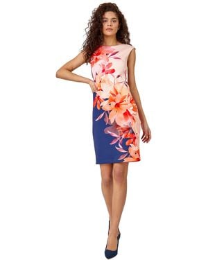 Roman Floral Premium Stretch Shift Dress - Red