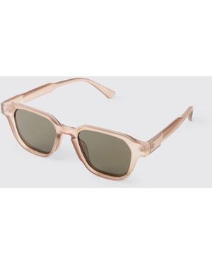 BoohooMAN Rim Rectangle Sunglasses - White
