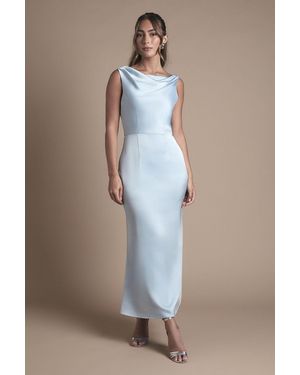 Oasis Cowl Neck Open Back Midi Bridesmaid Dress - Brown