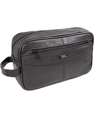 Woodland Leathers Genuine Leather Toiletry Bag Travel Shaving Wash Bag - Grey