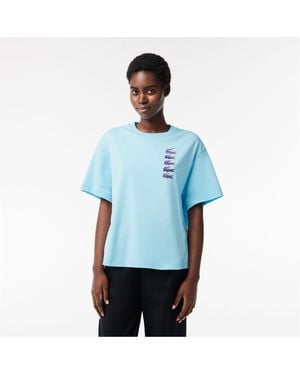 Lacoste Crocodile Print Oversize Boyfriend T-Shirt - Blue