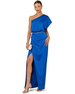 Adrianna Papell Stretch Satin Long Dress - Blue