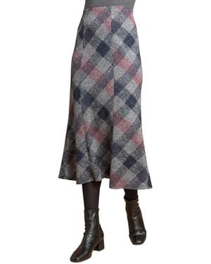 Roman Check Print Fluted Midi Skirt - Grey