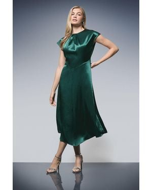 PRINCIPLES Twist Neck Asymmetric Hem Satin Midi Dress - Green