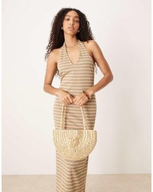 ASOS Halter Maxi Stripe Dress - Natural
