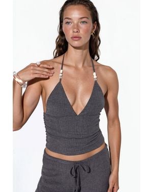 Busem Fitted Halterneck Crop Blouse With Tie Detail - Multicolour