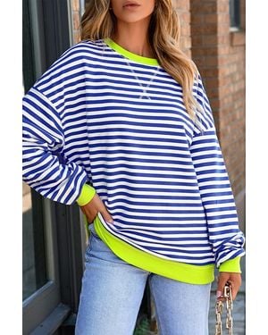 Everyday the Label Striped Pullover Sweatshirt - Blue