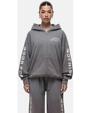 Good For Nothing Zip Through Hoodie With Puff Print - Grey