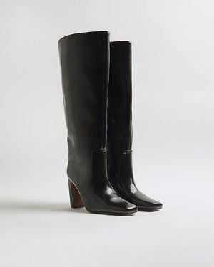 River Island High Leg Boots Chisel Toe Pu - Black